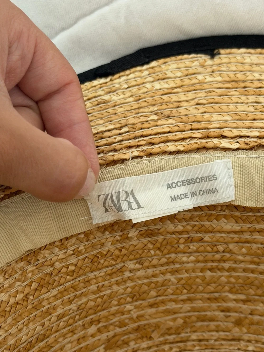 Girls Zara Tan Straw Boater Hat with Black Band